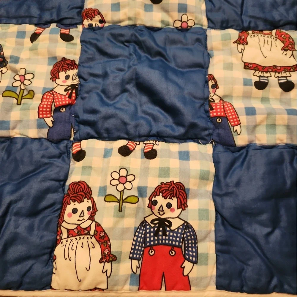 Raggedy Ann & Andy Baby Quilt Crib Blanket Late 70s VTG